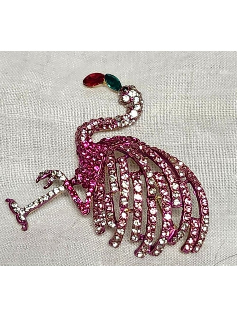 Vintage Pink Rhinestone Flamingo Brooch Pin Florida Beachy Summer Jewelry - Picture 2 of 6